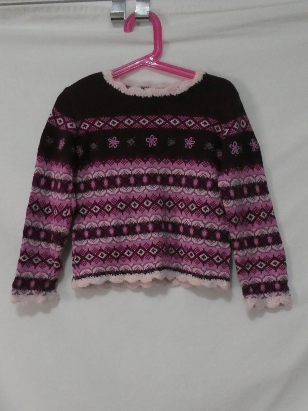 Vintage Y2K GYMBOREE Purple Pink Fair Isle Knit Sweater - size large 5yrs